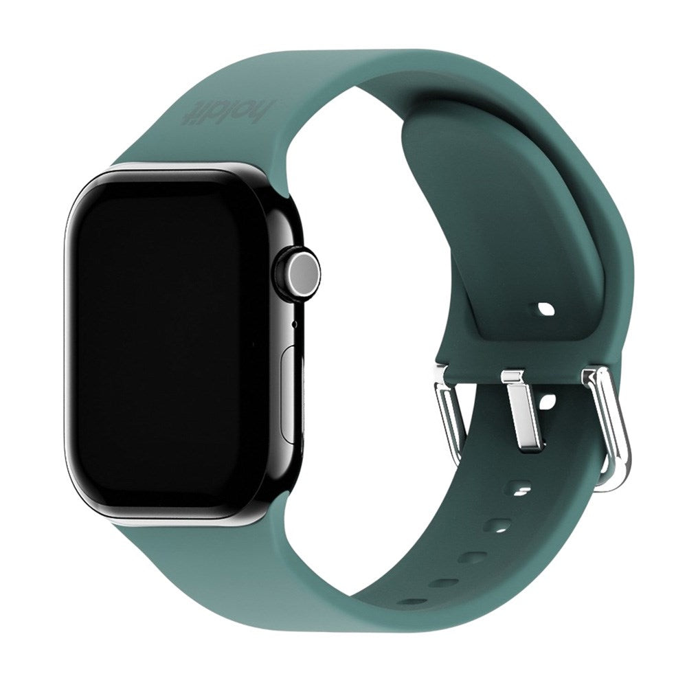 Apple Watch (38/40/SE/41/42mm) Holdit Silikon Klockarmband med Metallspänne - Moss Green