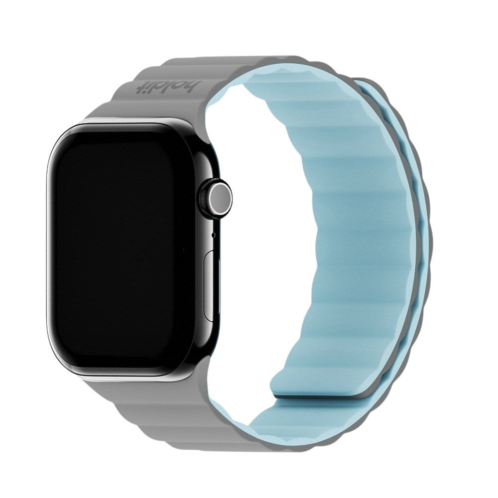 Apple Watch (38/40/SE/41/42mm) Holdit Silicone Magnet Klockarmband - Grå / Blå