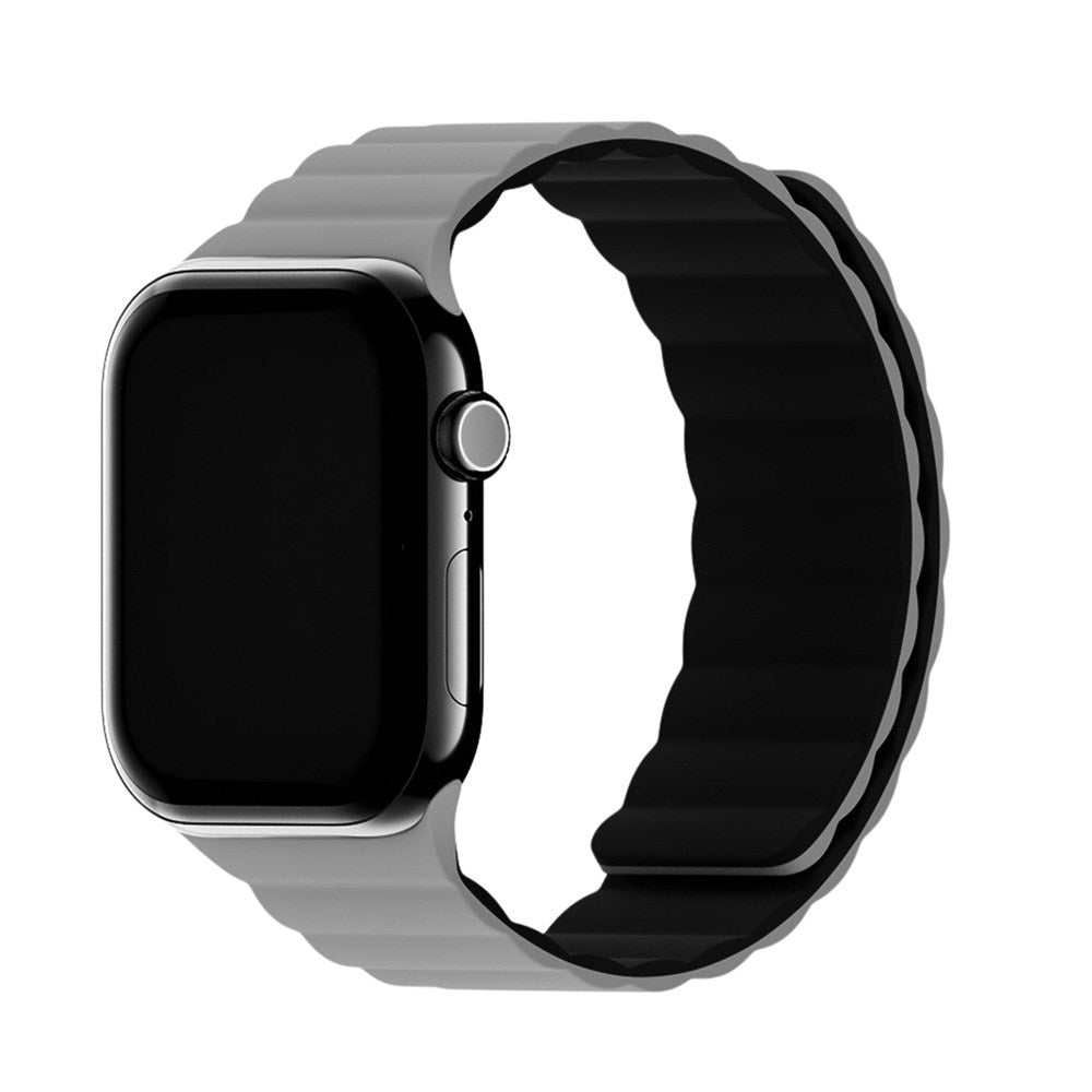 Apple Watch (42/44/SE/45/46/49mm) Holdit Silicone Magnet Klockarmband - Svart / Grå