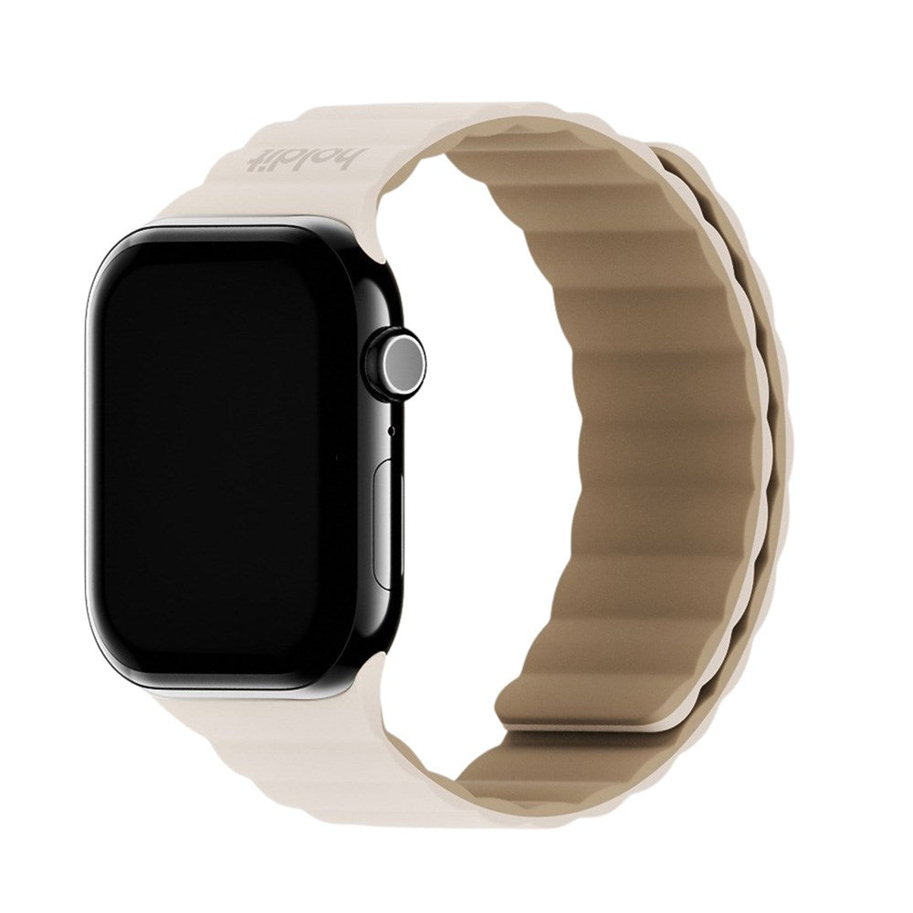 Apple Watch (42/44/SE/45/46/49mm) Holdit Silicone Magnet Klockarmband - Ljusbeige / Beige