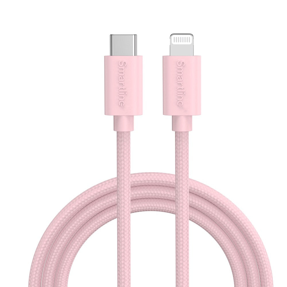 Smartline (3A/27W) USB-C till Lightning Braidy Kabel 2m - Rosa
