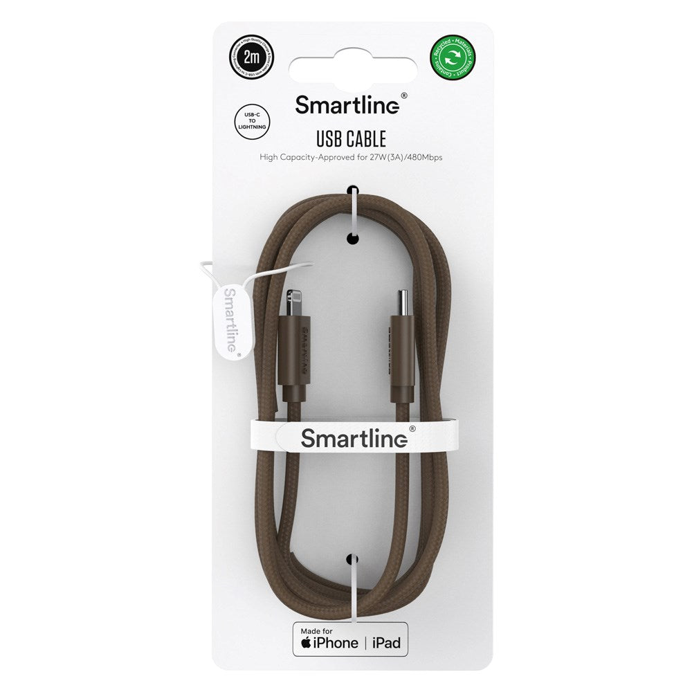 Smartline (3A/27W) USB-C till Lightning Braidy Kabel 2m - Mörkbrun