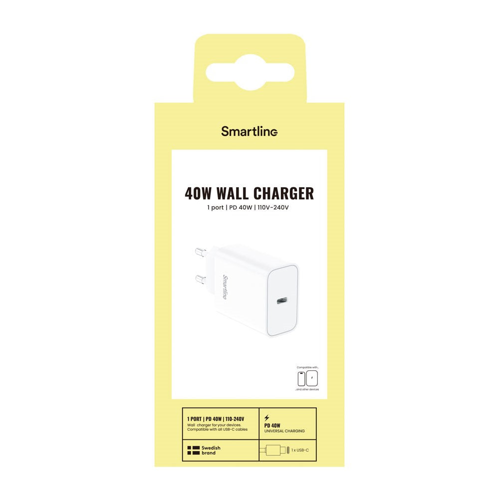 Smartline 40W Väggladdare m. 1x USB-C - Vit