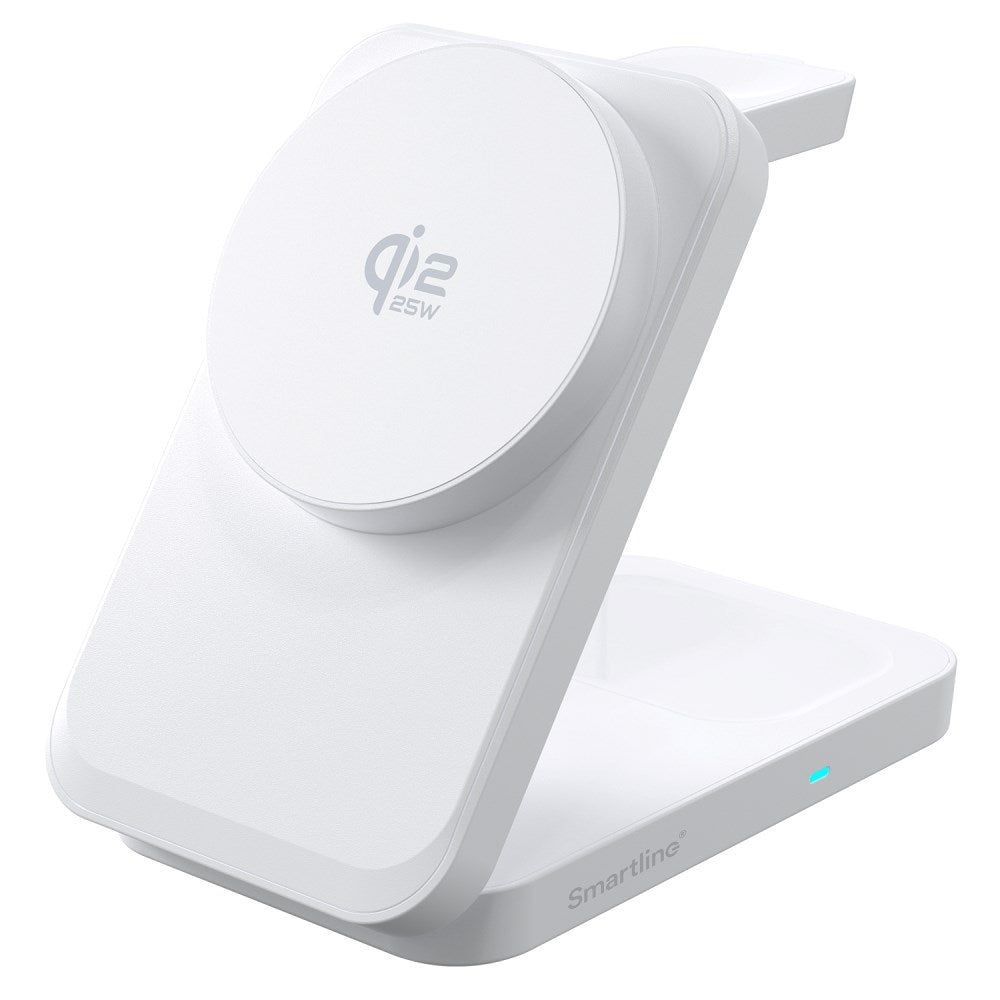 Smartline Hopfällbar 3-in-1 Trådlös Laddare 25W - Qi2 Kompatibel - Vit