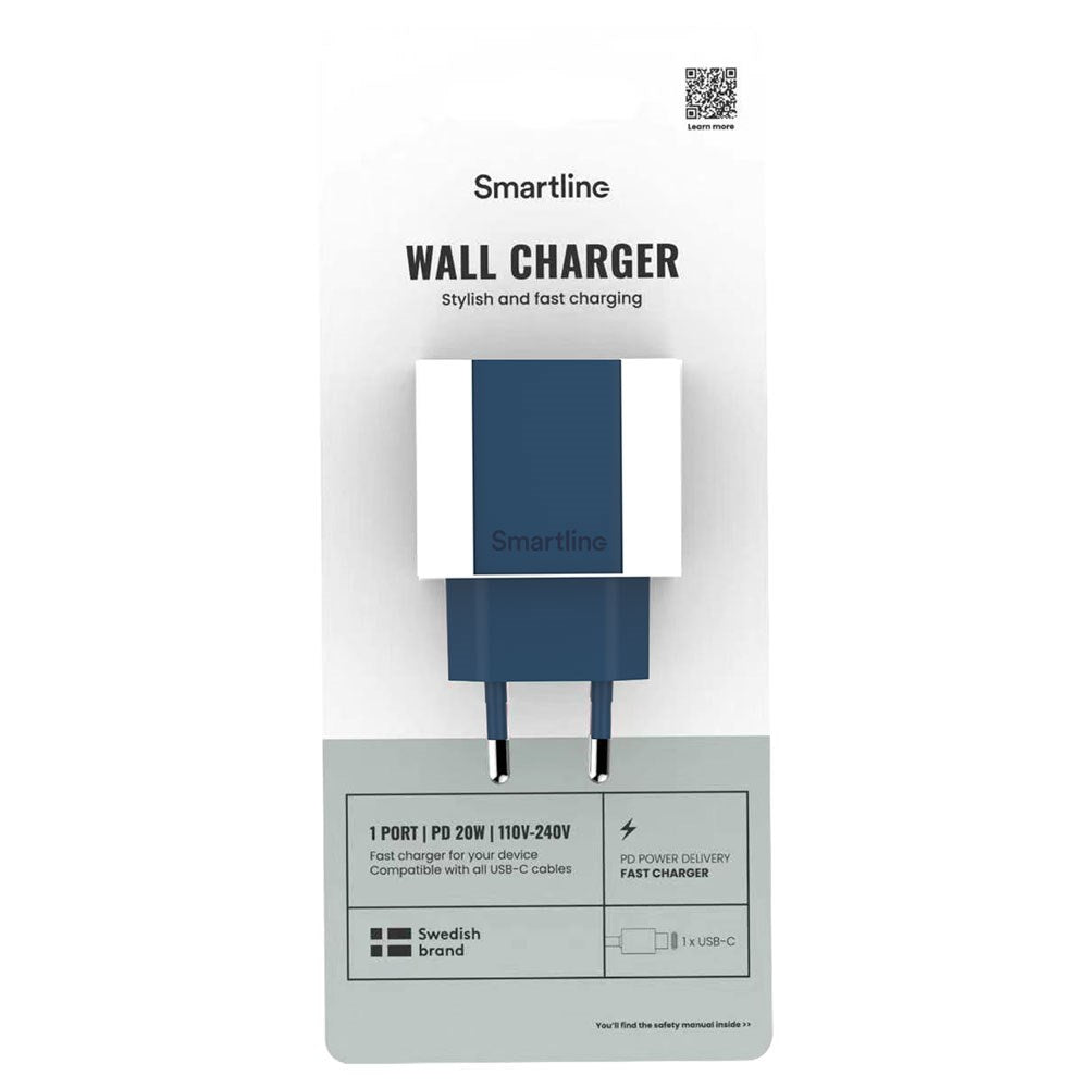 Smartline 20W Väggladdare m. 1 x USB-C – Mörkblå