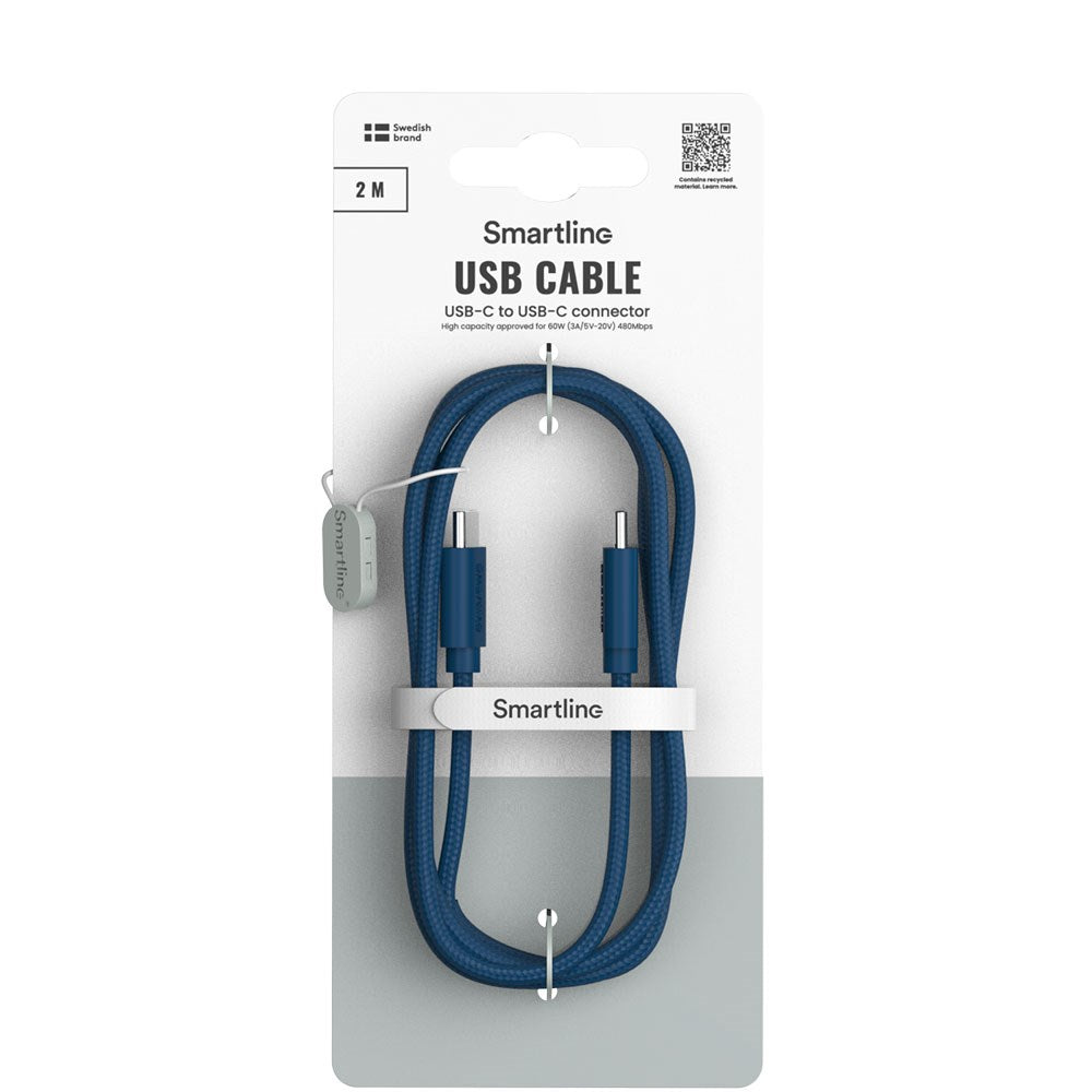 Smartline (60W) USB-C till USB-C Braidy Kabel 2m - Mörkblå