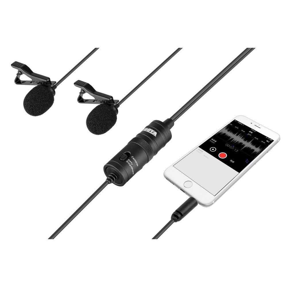 BOYA BY-M1DM Dubbel Mikrofon m. 3.5mm Minijack - 4m - Svart