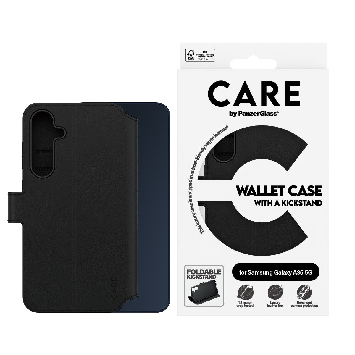CARE by PanzerGlass Samsung Galaxy A35 (5G) Feature Wallet Case med Stativfunktion - Svart