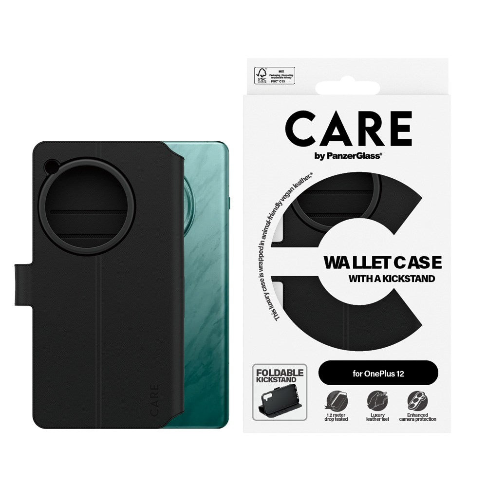 CARE by PanzerGlass OnePlus 12 Feature Wallet Case med Stativfunktion - Svart