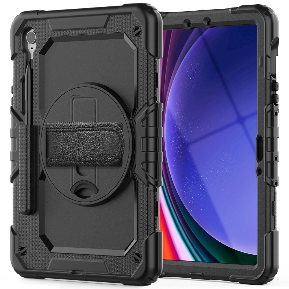 Samsung Galaxy Tab S10 FE / S9 FE Tech-Protect Solid360 Tough Case m. Skyddsfilm, Handhållare och Axelband - Svart