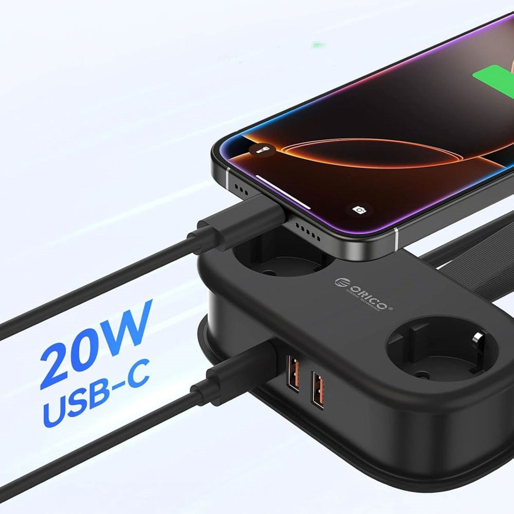 ORICO 20W 5-i-1 Grenuttag med 2 x Schuko 2 x USB-A 1 x USB-C - Svart