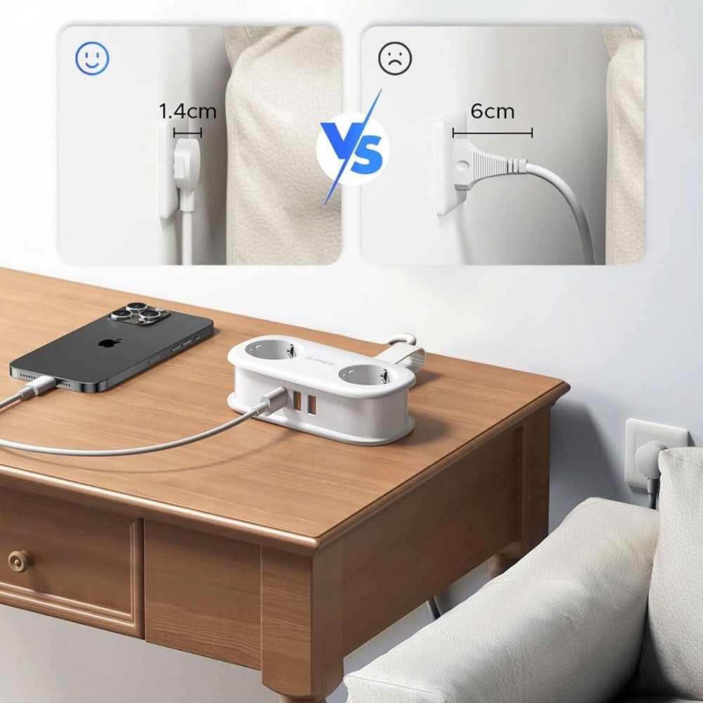 ORICO 20W 5-i-1 Grenuttag med 2 x Schuko 2 x USB-A 1 x USB-C - Vit
