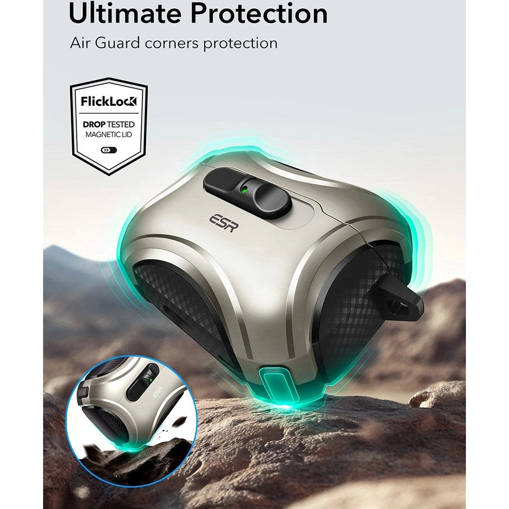 ESR AirPods Pro (3:e gen.) Cyber FlickLock Fodral med Karbinhake – Titan