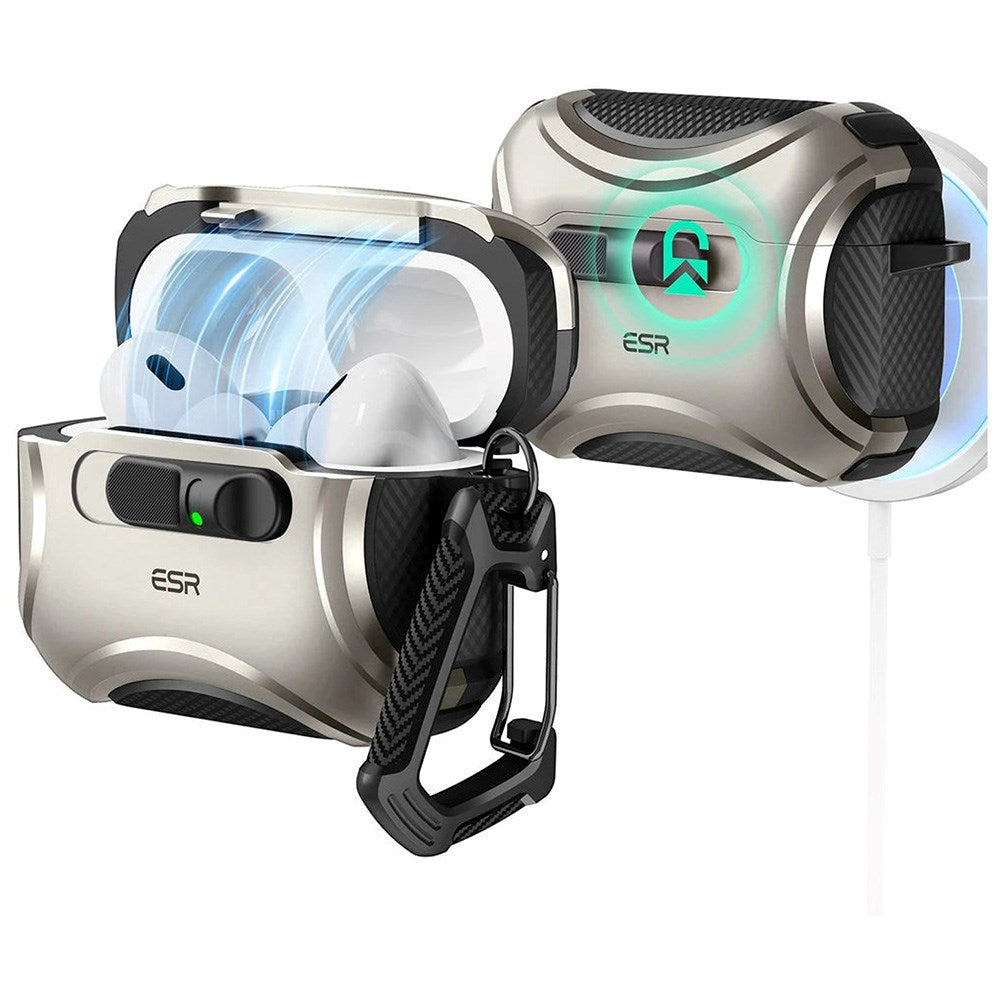 ESR AirPods Pro (3:e gen.) Cyber FlickLock Fodral med Karbinhake – Titan