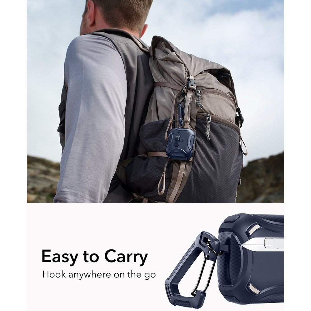 ESR AirPods Pro (3:e gen.) Cyber FlickLock Fodral med Karbinhake – Mörkblå