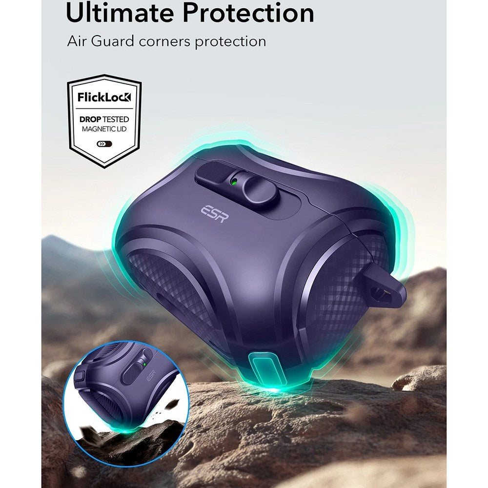 ESR AirPods Pro (3:e gen.) Cyber FlickLock Fodral med Karbinhake – Lila