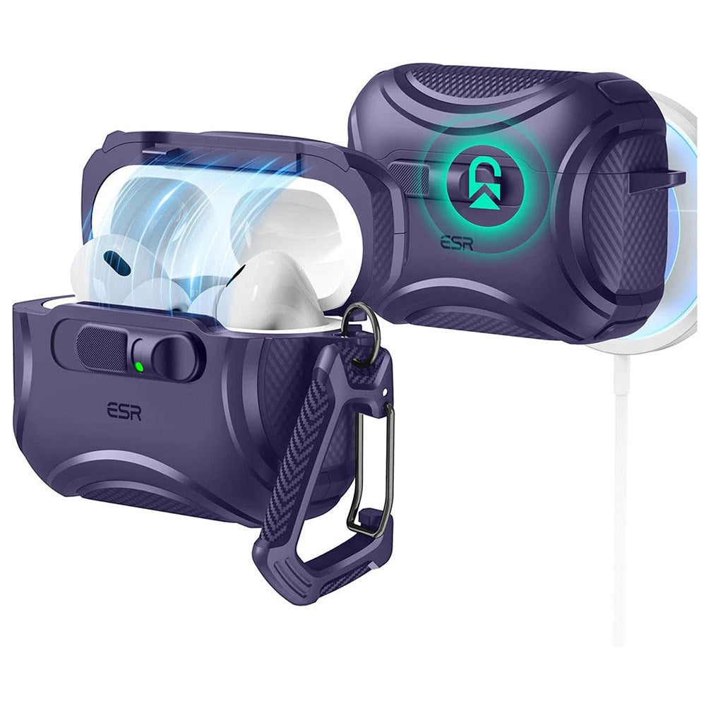 ESR AirPods Pro (3:e gen.) Cyber FlickLock Fodral med Karbinhake – Lila