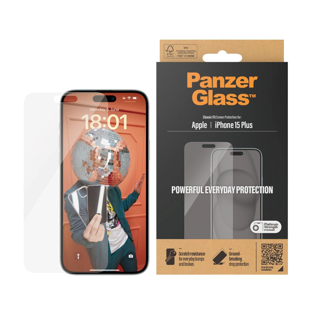 iPhone 15 Plus / 16 Plus PanzerGlass Classic Fit Skärmskydd - Platinum Strength - Genomskinlig