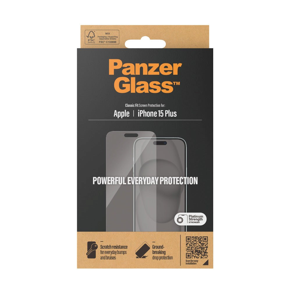 iPhone 15 Plus / 16 Plus PanzerGlass Classic Fit Skärmskydd - Platinum Strength - Genomskinlig
