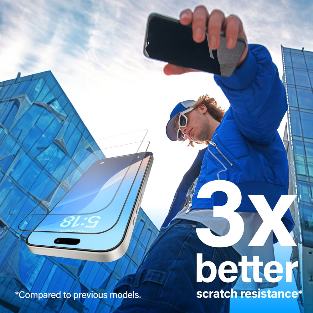 iPhone 15 / 16 PanzerGlass Ultra Wide Fit Skärmskydd m. EasyAligner - Anti-Reflective - Diamond Strength - Genomskinlig / Svart Kant