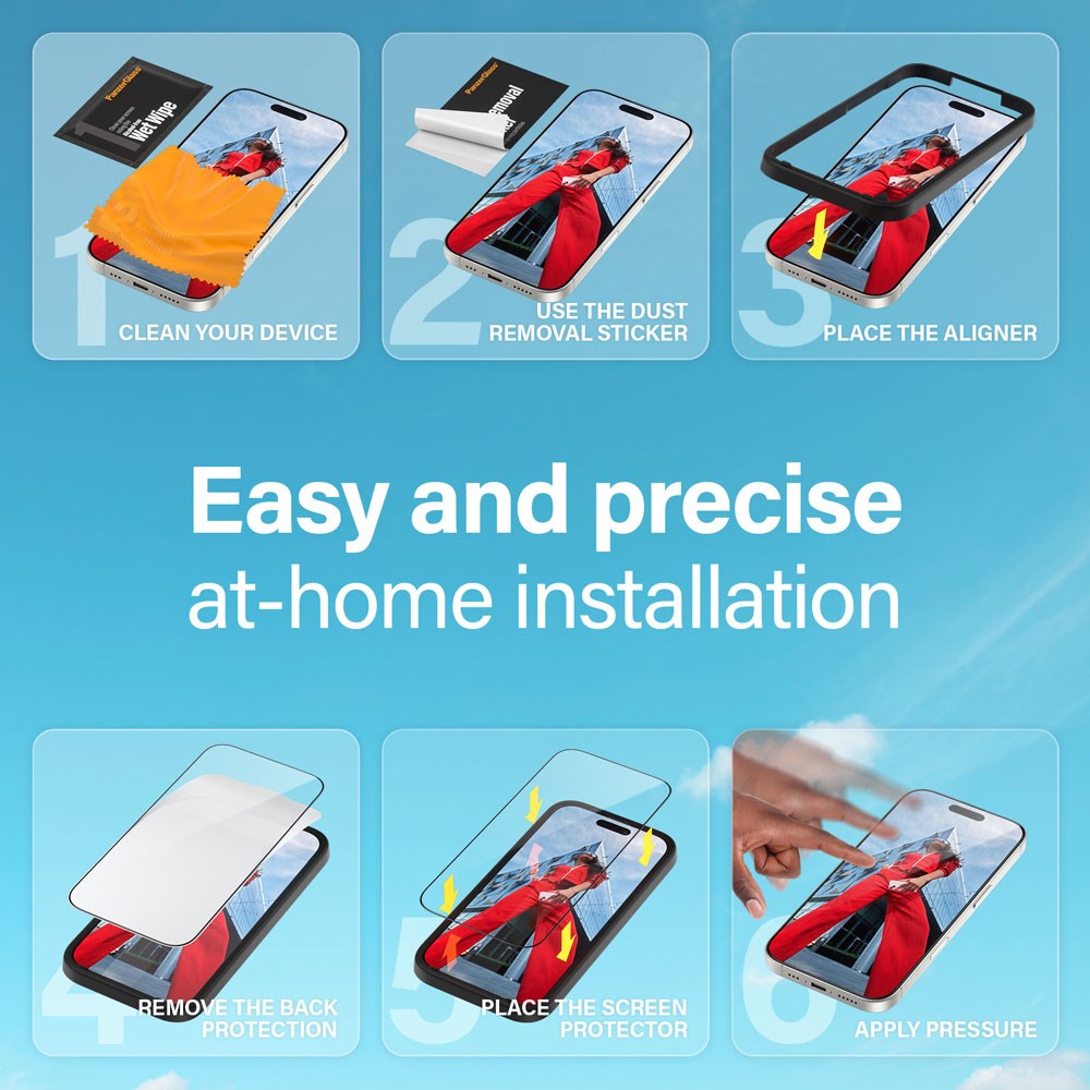 iPhone 15 / 16 PanzerGlass Ultra Wide Fit Skärmskydd m. EasyAligner - Diamond Strength - Genomskinlig / Svart Kant