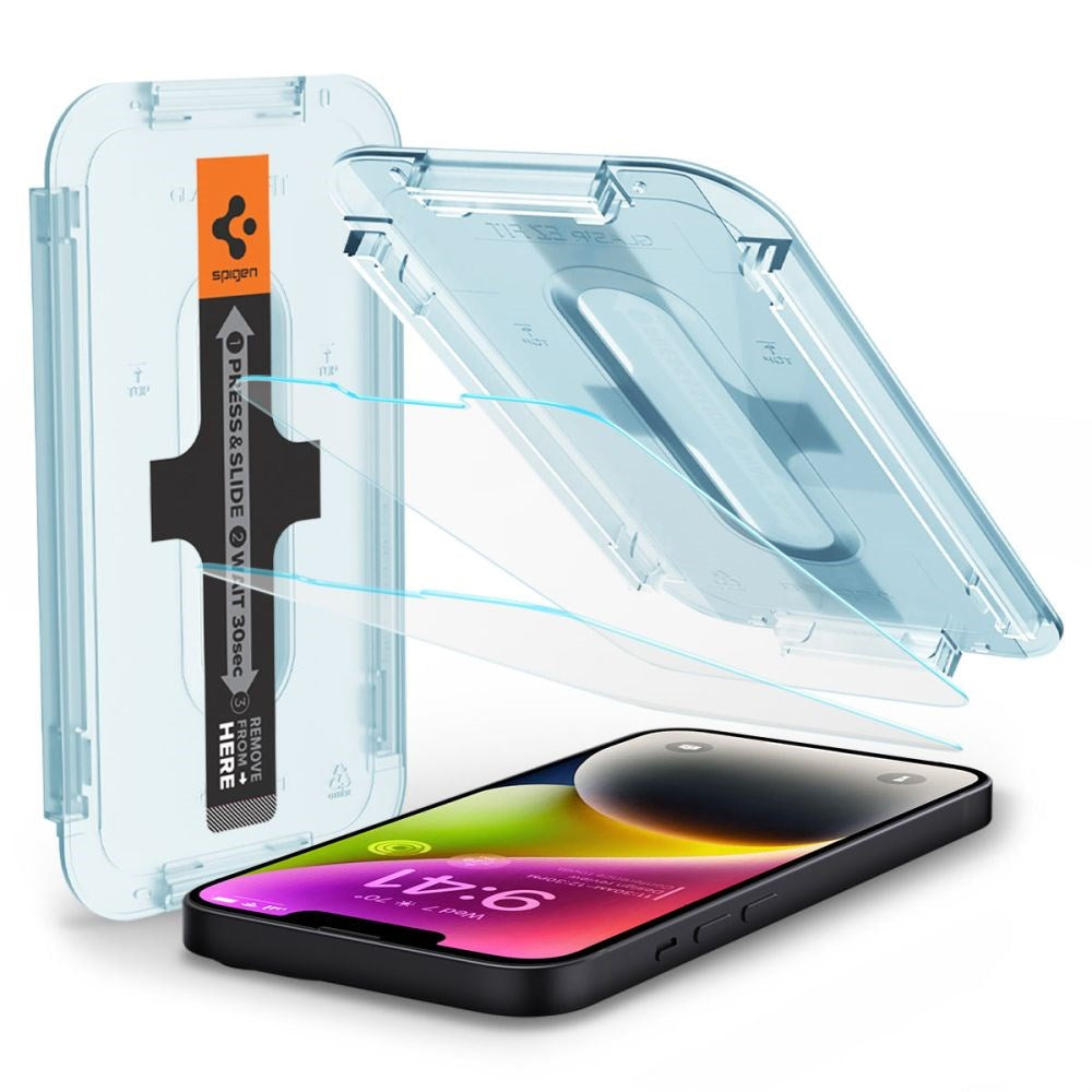 iPhone 16e / 14 / 13 / 13 Pro Spigen EZ Fit Glas.tR Skärmskydd 2. Stk - Case Friendly - Genomskinlig