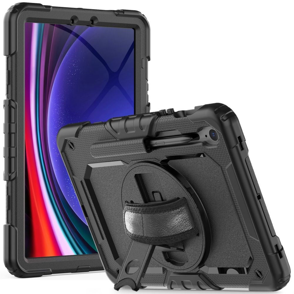 Samsung Galaxy Tab S10 FE / S9 FE Tech-Protect Solid360 Tough Case m. Skyddsfilm, Handhållare och Axelband - Svart