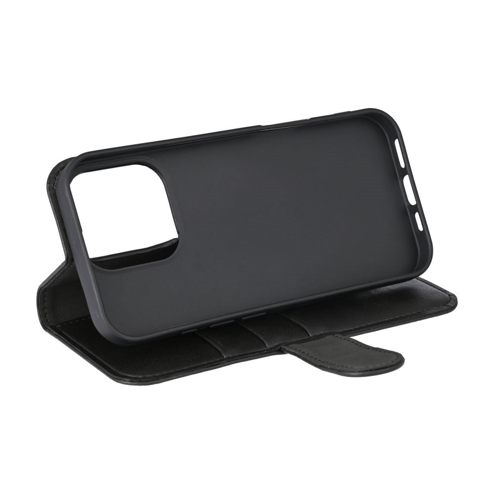 iPhone 16 Pro Essentials Konstläder Fodral m. Korthållare & Ställfunktion - Svart