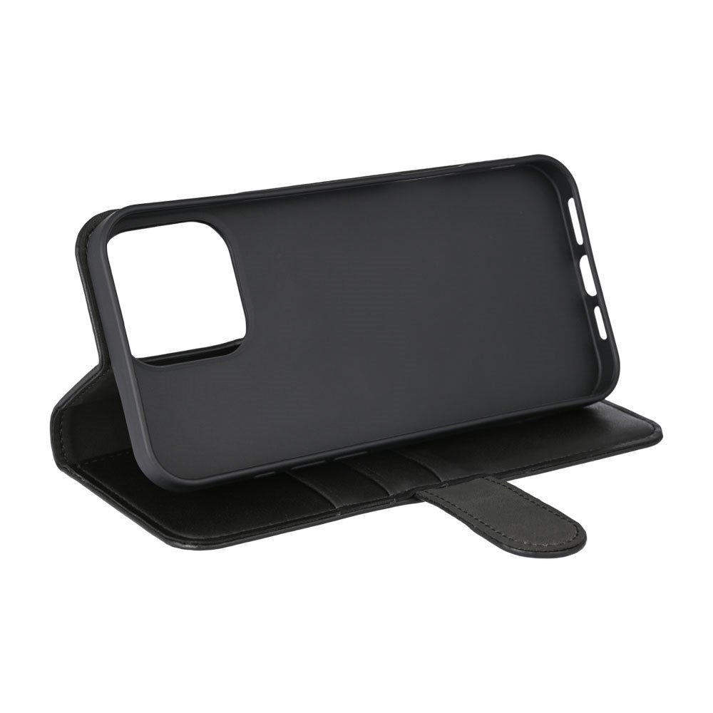iPhone 16 Pro Max Essentials Konstläder Fodral m. Korthållare & Ställfunktion - Svart