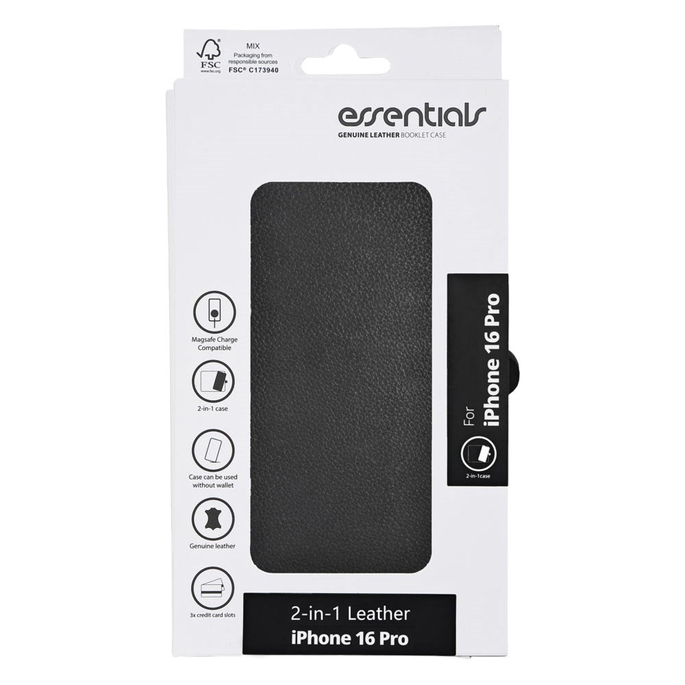 iPhone 16 Pro Essentials 2-i-1 Läder Fodral - MagSafe Kompatibel - Svart