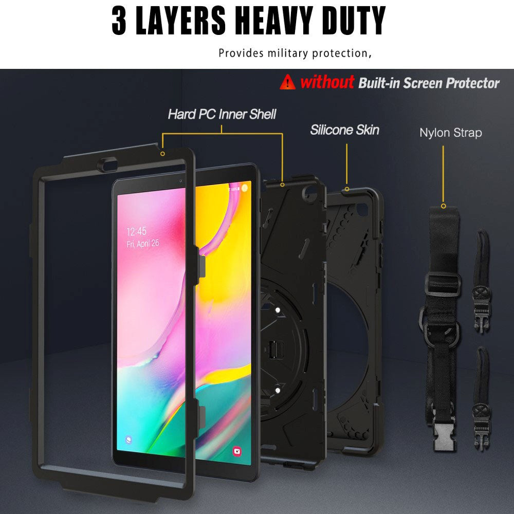 Samsung Galaxy Tab A 10.1 "(2019) Tough Case m. Handhållare och axelrem - Svart