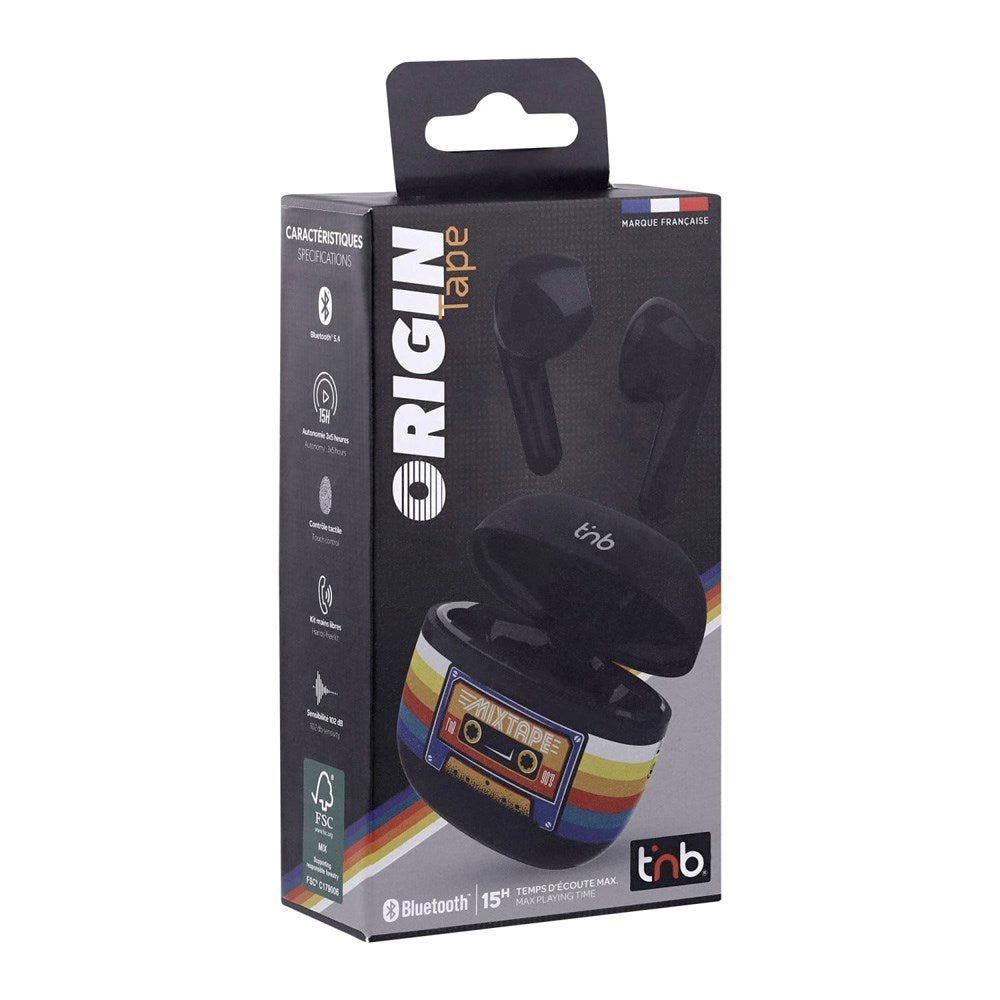 T'NB ORIGIN Trådlösa In-Ear Hörlurar med Laddfodral - Kassettband Design