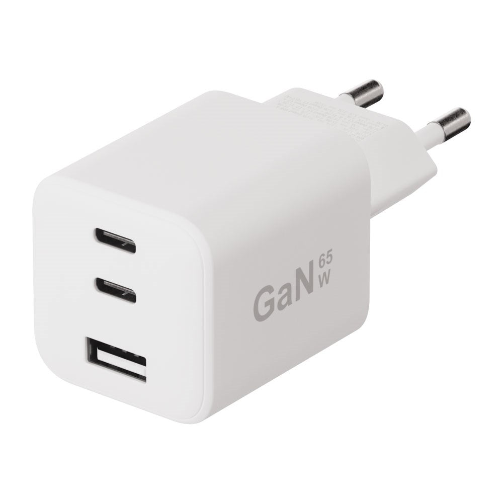 X2O 65W GaN Väggladdare m. 2x USB-C & 1x USB-A - Vit