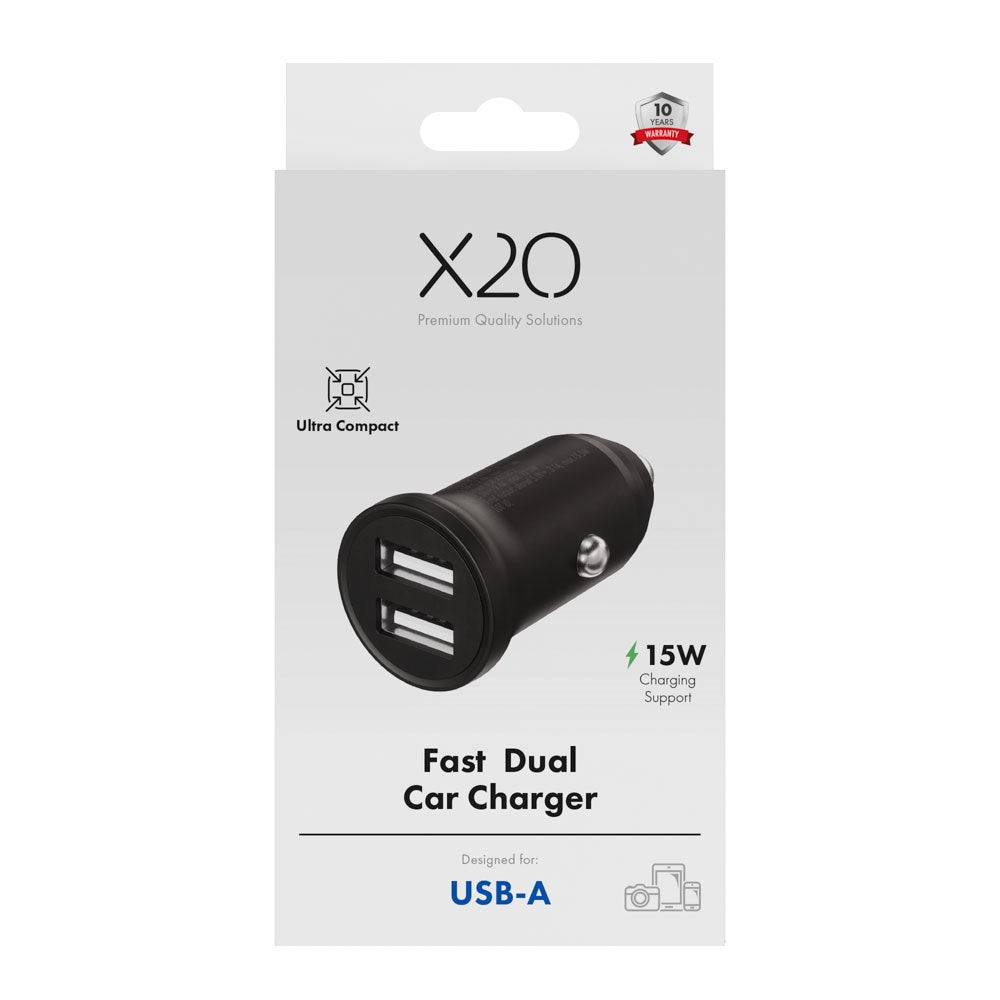 X2O 12W Dubbel Billaddare USB-A - Svart