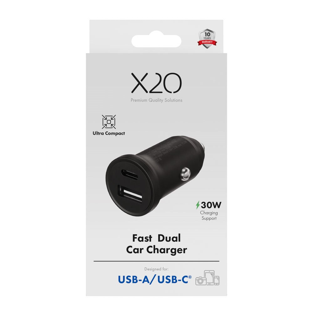 X2O 30W Dubbel Billaddare USB-A & USB-C - Svart