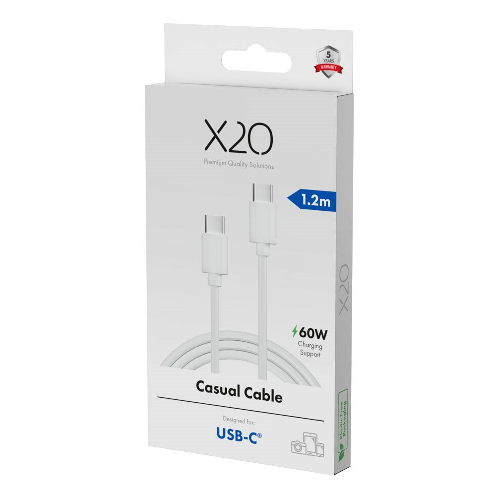 X2O Basic 60W USB-C till USB-C Kabel - 1.2m - Vit