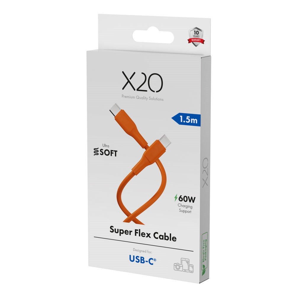 X2O Superflex 60W USB-C till USB-C Kabel - 1.5m - Orange
