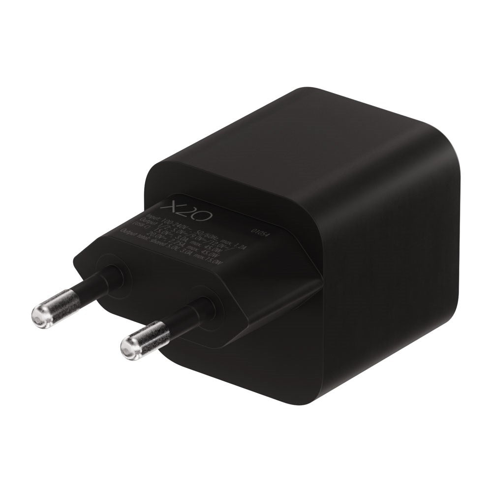 X2O 45W GaN Väggladdare m. 2x USB-C - Svart