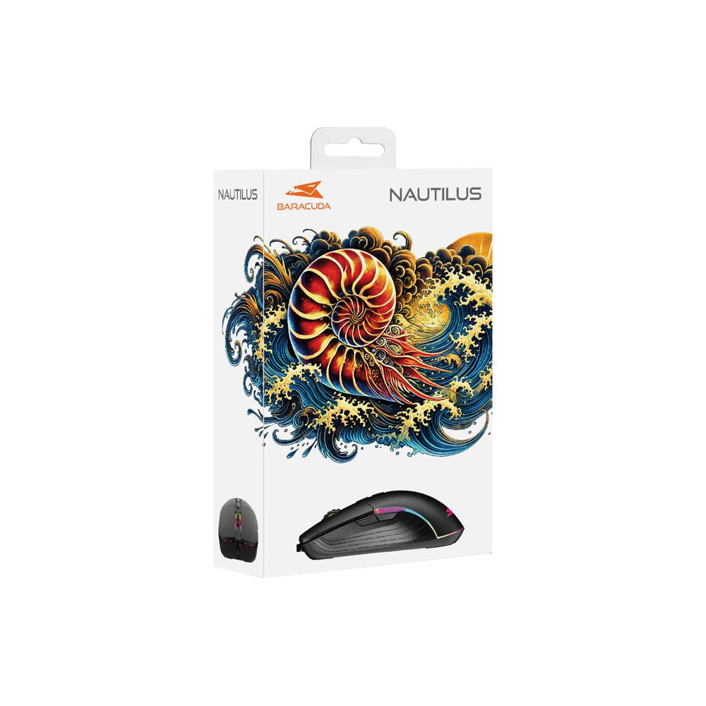 Baracuda NAUTILUS Gaming Mus - 7D / 12800 DPI - Svart