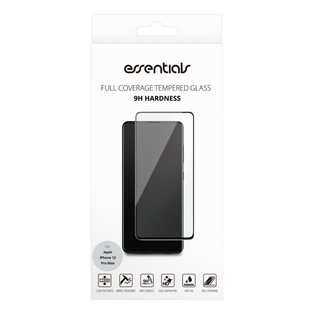 iPhone 12 Pro Max Essentials Härdat Skärmskyddsglas – Genomskinlig / Svart Kant