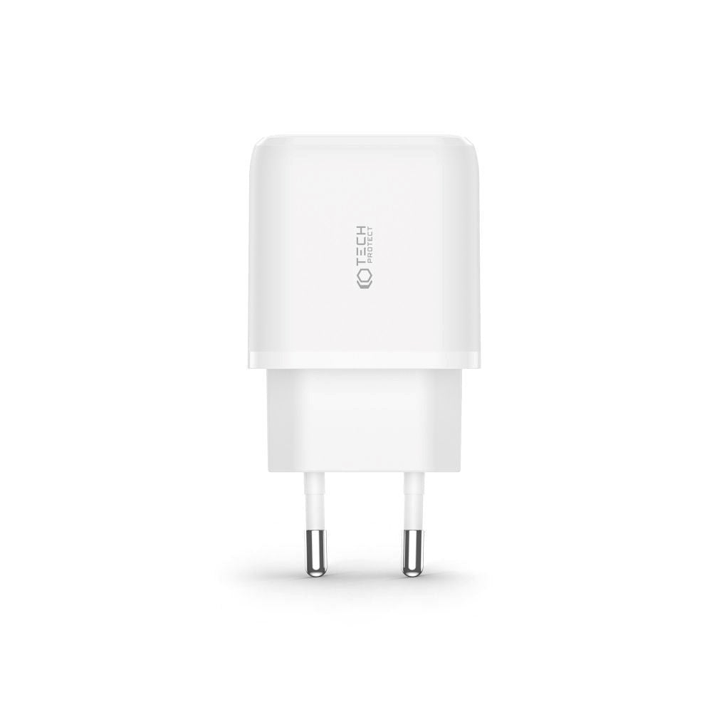 Tech-Protect 20W Väggladdare med 1 x USB-C & 1 x USB-A - Power Delivery - Vit