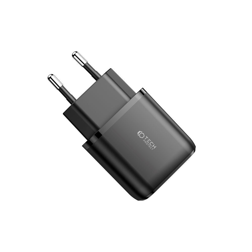 Tech-Protect 20W Wall Charger m. 1 X USB-C & 1 X USB-A - Svart