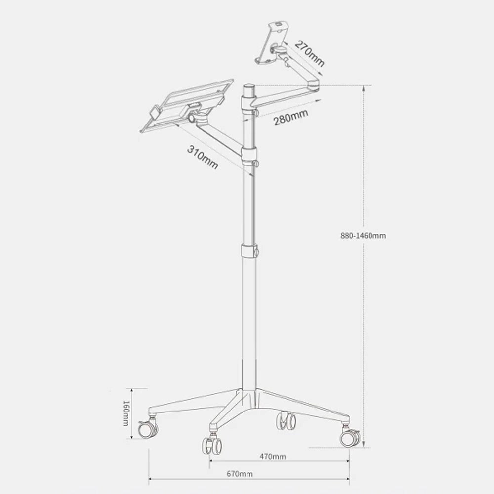 4Smarts Ergofix H17 Universal Stander m. Hjul för smartphone / surfplatta och bärbar dator - silver