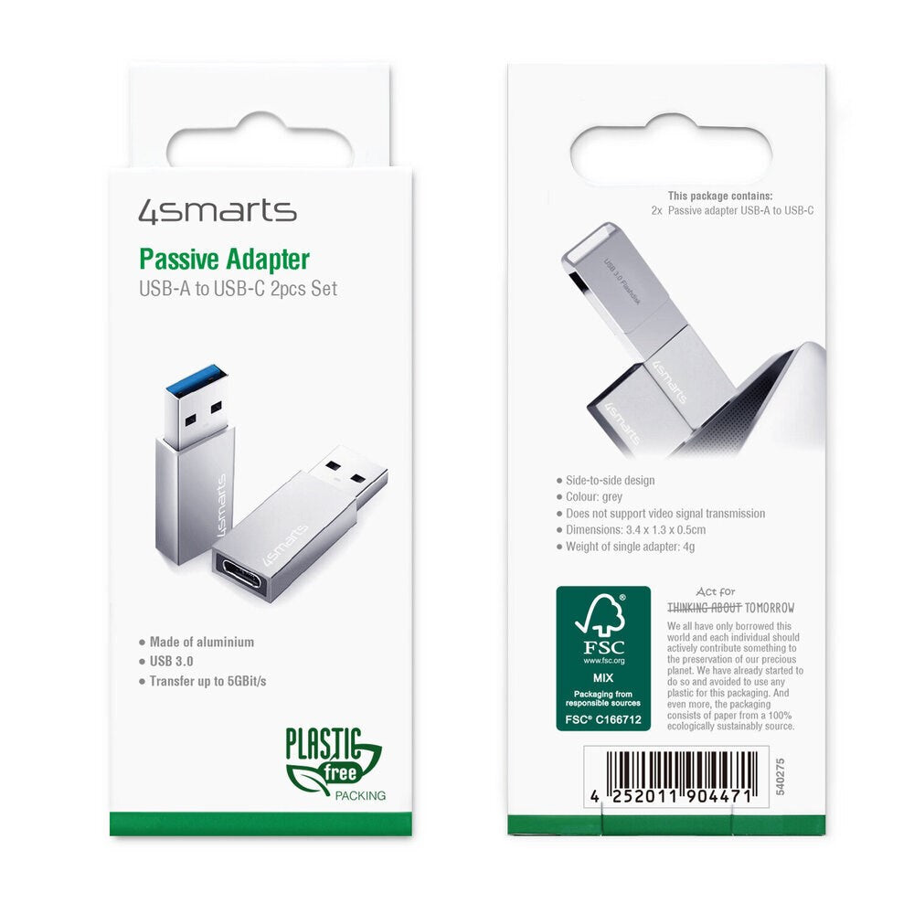 4smarts USB-C till USB-A Adapter - USB 3.0 - 2 st. - Grå