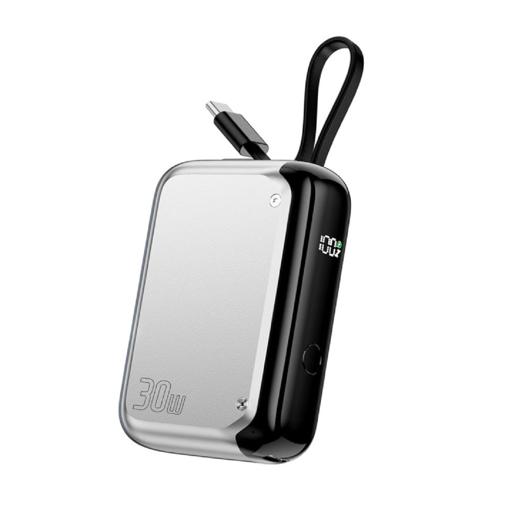 4smarts 10 000 mAh Pocket Powerbank med Integrerad USB-C-Kabel 30W - Silver