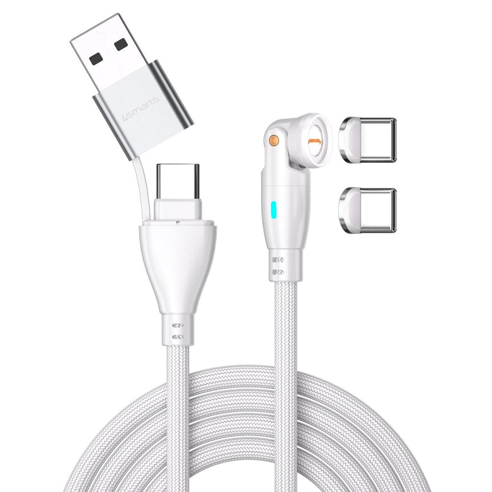 4smarts GravityCord Magnetisk Kabel m. USB-C/A - 100W - 1.8m - Vit