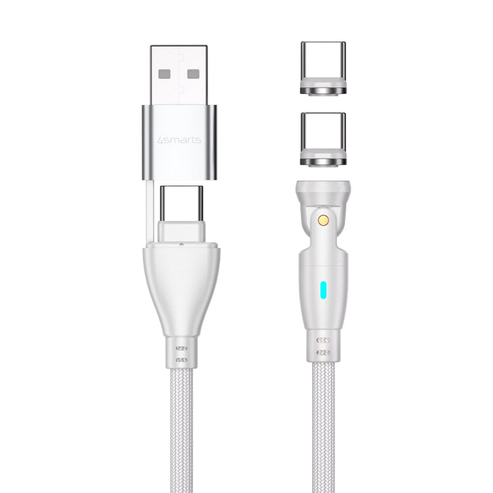 4smarts GravityCord Magnetisk Kabel m. USB-C/A - 100W - 1.8m - Vit