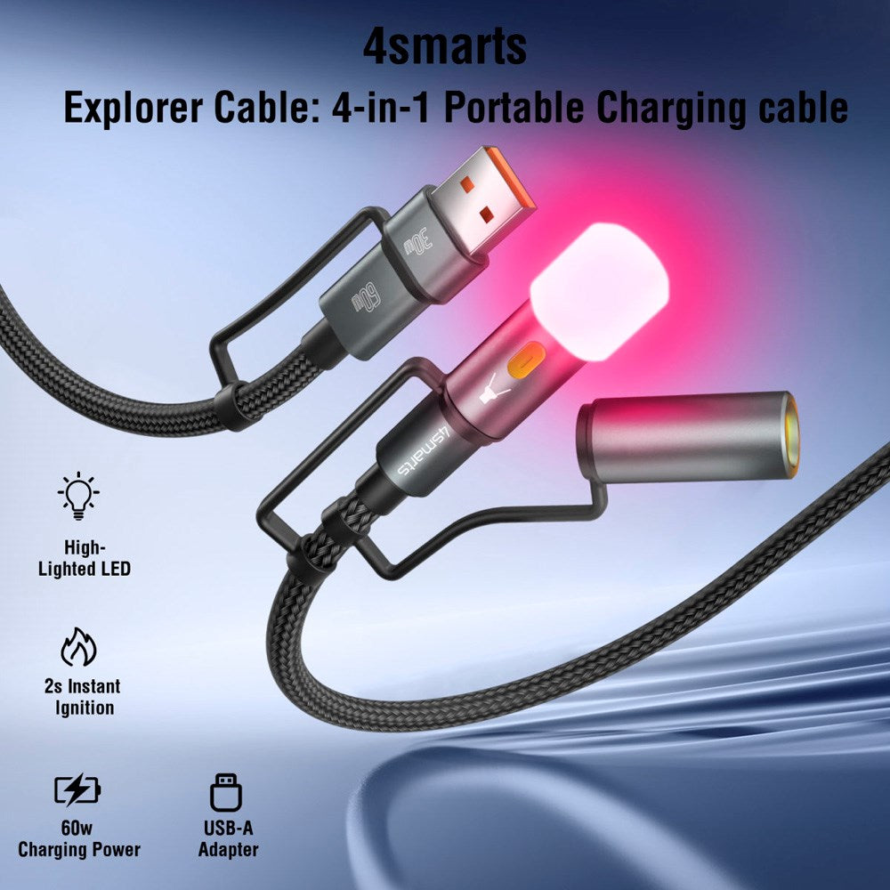 4smarts 4-i-1 USB-C Outdoor Kabelsats - 60W / 1m - Svart