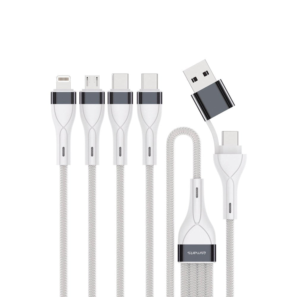 4smarts 4-i-2 Multi Laddkabel - USB-C / USB-A / Lightning / Micro USB - 25cm - Vit