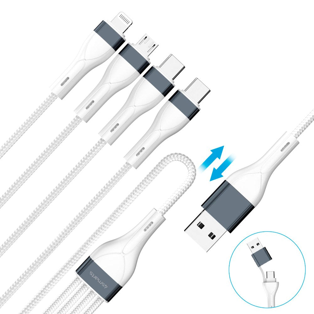 4smarts 4-i-2 Multi Laddkabel - USB-C / USB-A / Lightning / Micro USB - 25cm - Vit